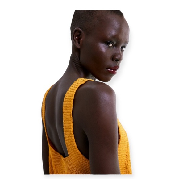 ZARA Knit Tank Rich Golden Yellow Weighted Fabric Blend Unique Weave Luxe Vibe - Picture 5 of 14